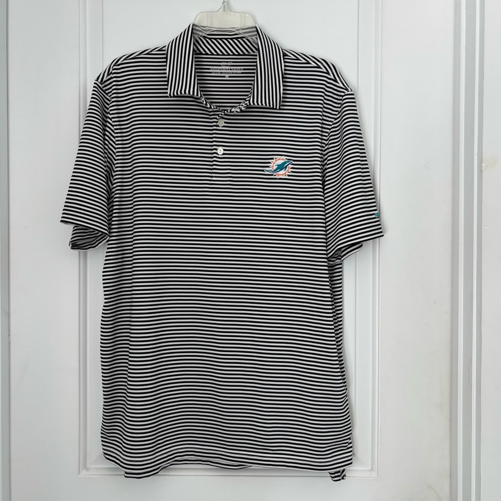 Vineyard Vines Black and White Miami Dolphins Striped Polo